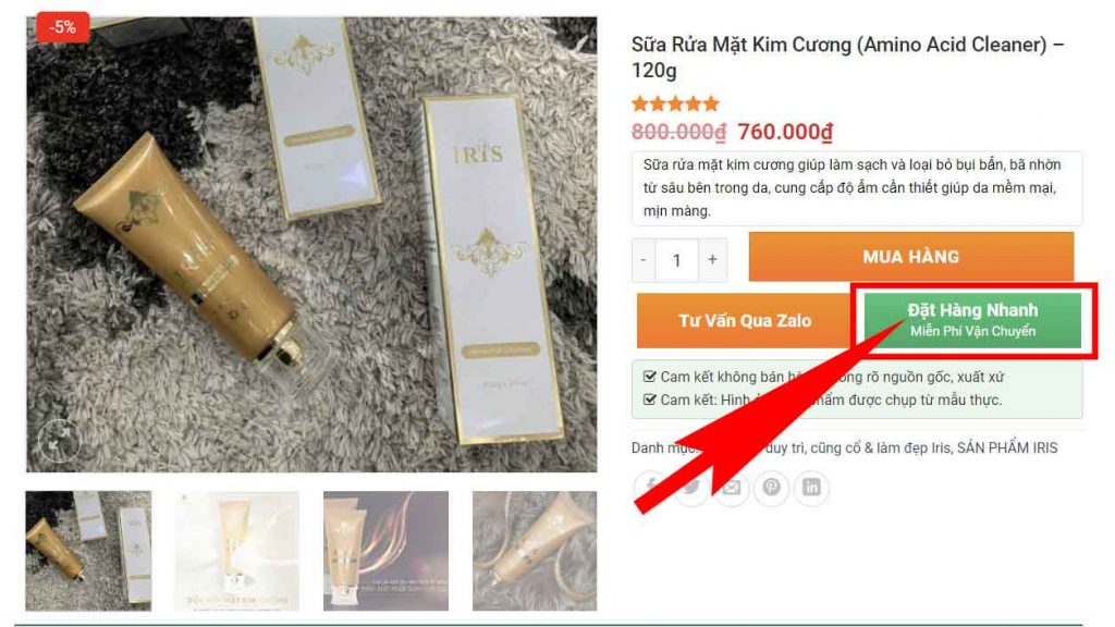 Đặt hàng nhanh mỹ phẩm iris gold